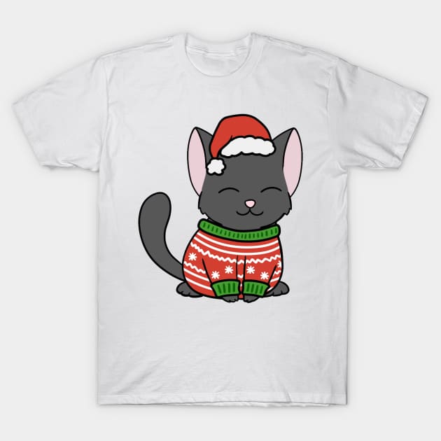 Christmas Sweater Black Cat T-Shirt by BiscuitSnack